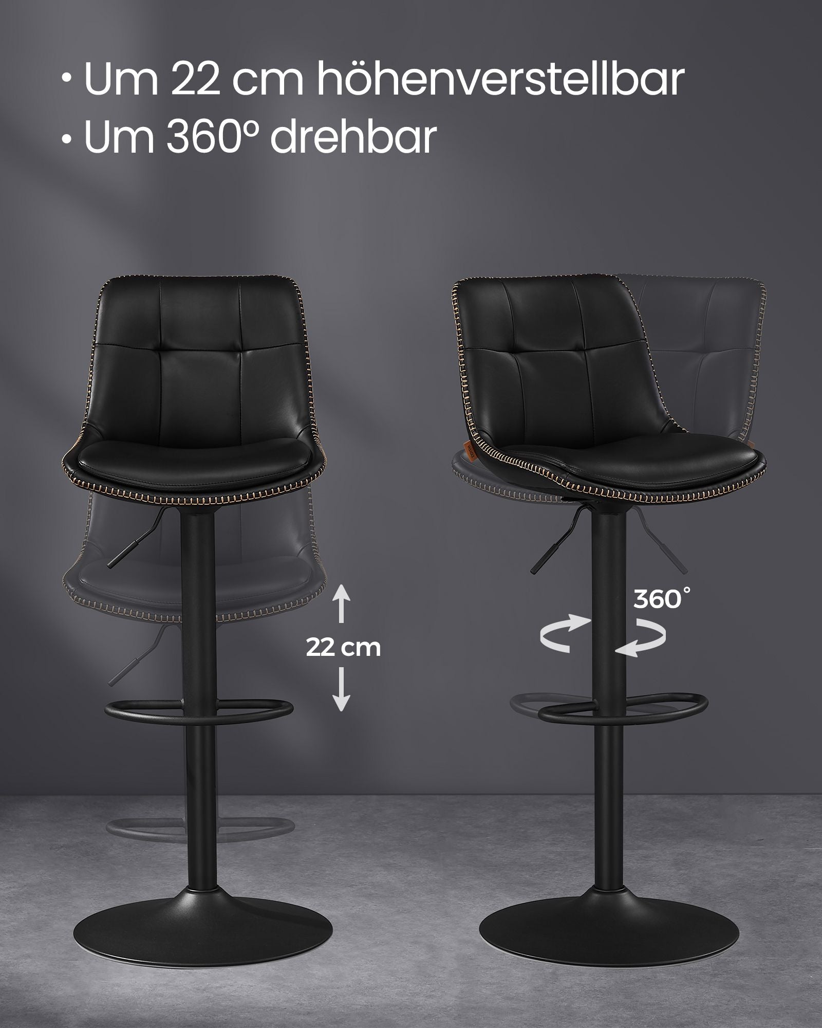 Barkruk – set van 2 – met rugleuning – inktzwart