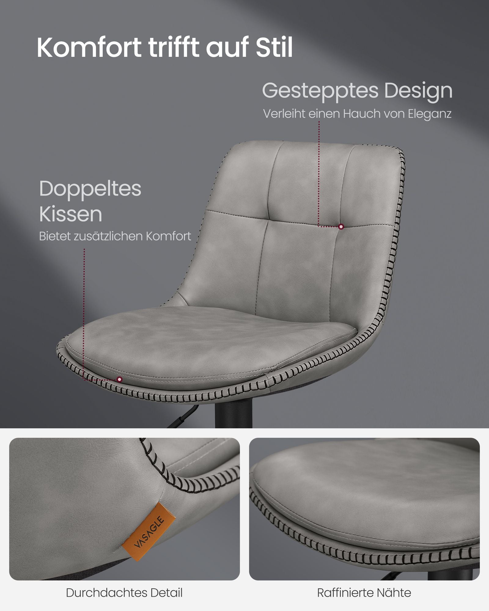 Barkruk – set van 2 – met voetsteun – duifgrijs