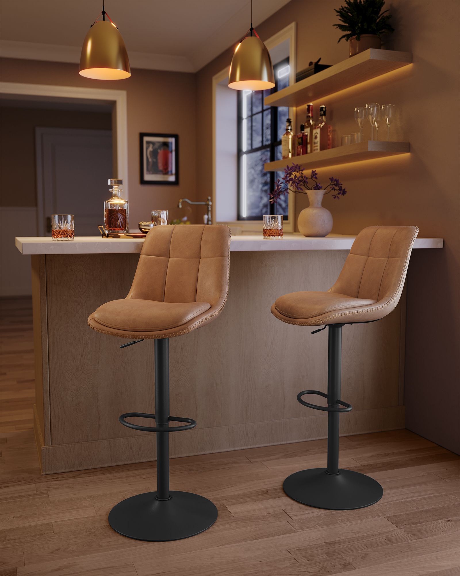 Barkruk – set van 2 – met rugleuning – karamelbruin