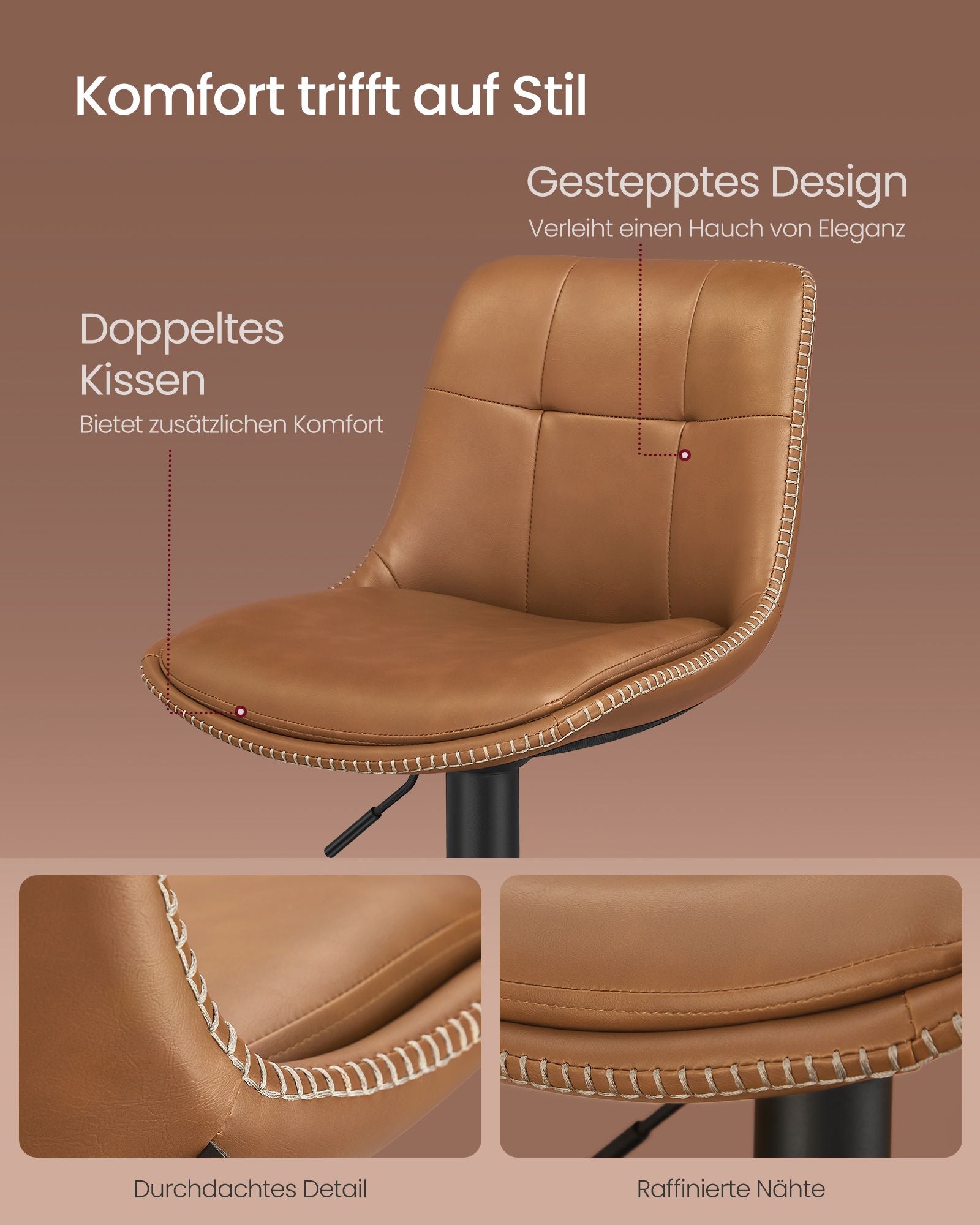 Barkruk – set van 2 – met rugleuning – karamelbruin
