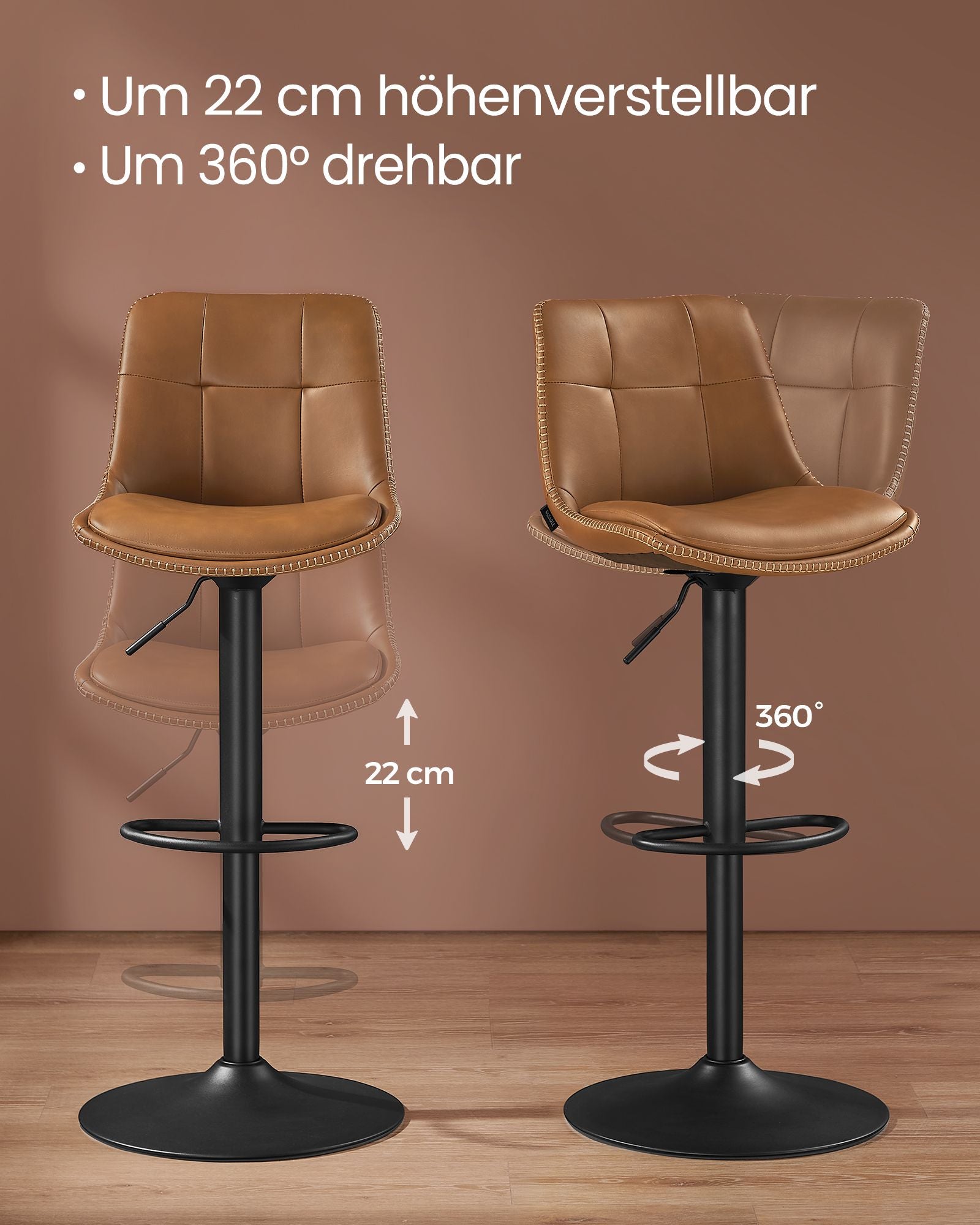 Barkruk – set van 2 – met rugleuning – karamelbruin