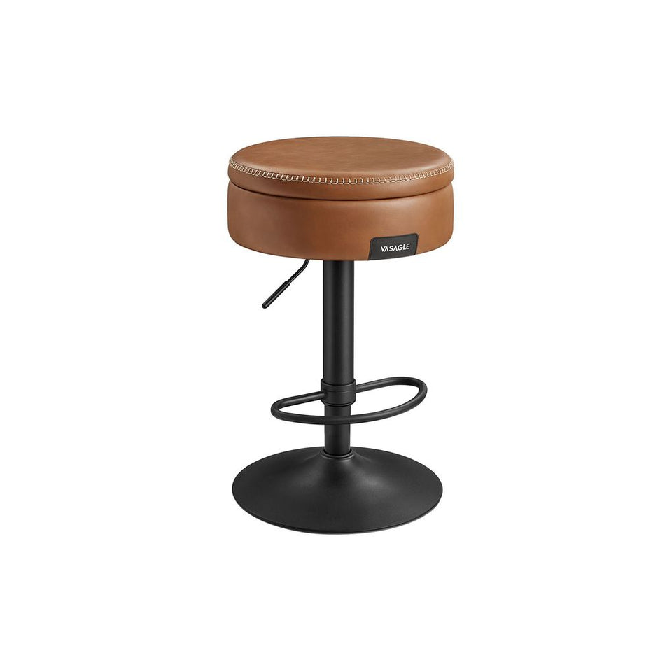 Barkruk – met Opbergruimte – Verstelbaar (61,5–81 cm) – 360° roteerbaar– Inktzwart