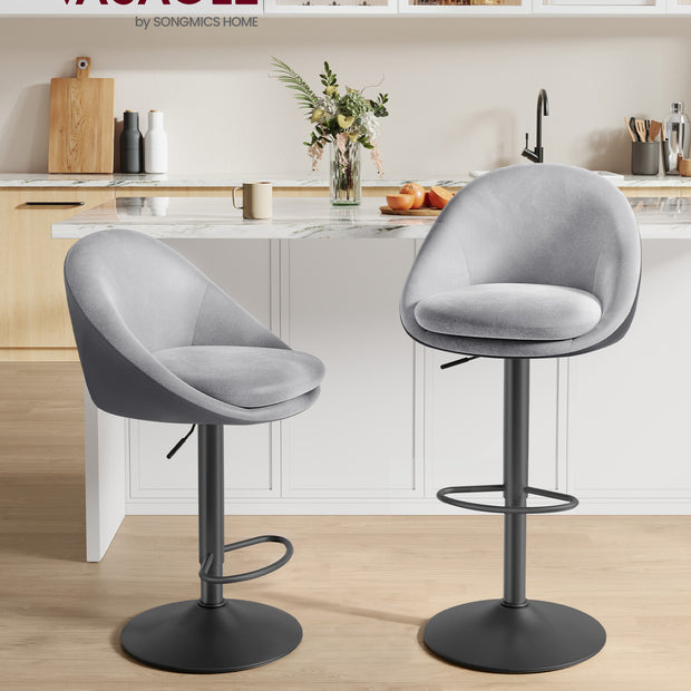 Barkruk Set van 2 – Hoogte Verstelbaar – Fluweel – Duifgrijs Inktzwart