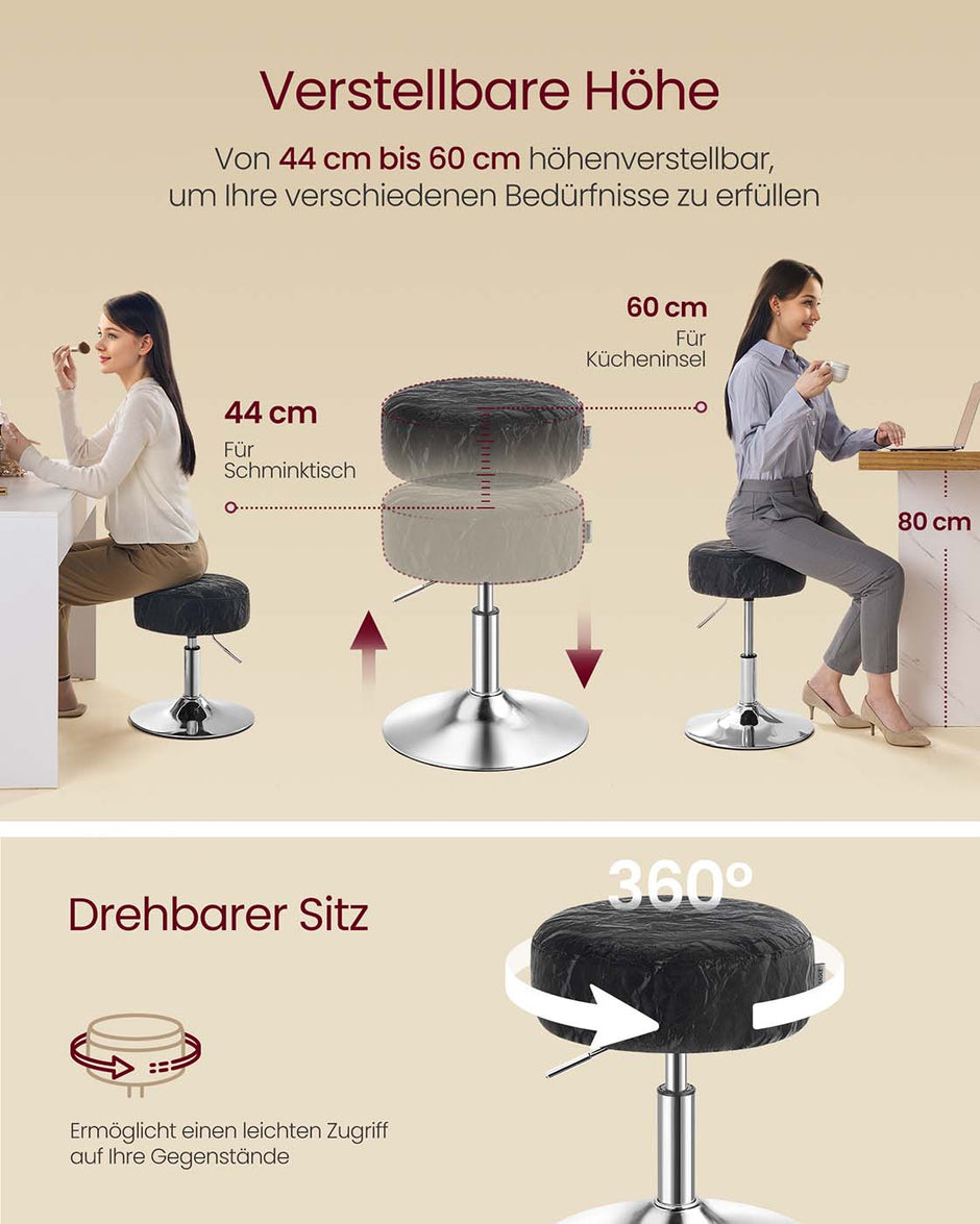 Barkruk – Verstelbaar (44–60 cm) – 360° draaibaar – Dikke vulling