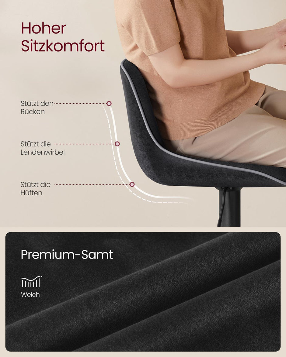 Barkrukset – In hoogte verstelbaar (63–84 cm) – Met rugleuning – 360° draaibaar – Fluwelen bekleding