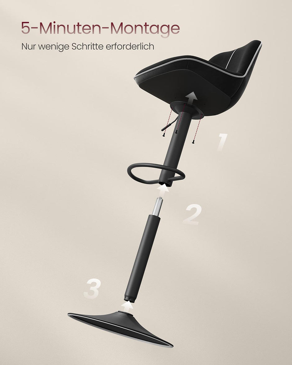 Barkrukset – In hoogte verstelbaar (63–84 cm) – Met rugleuning – 360° draaibaar – Fluwelen bekleding