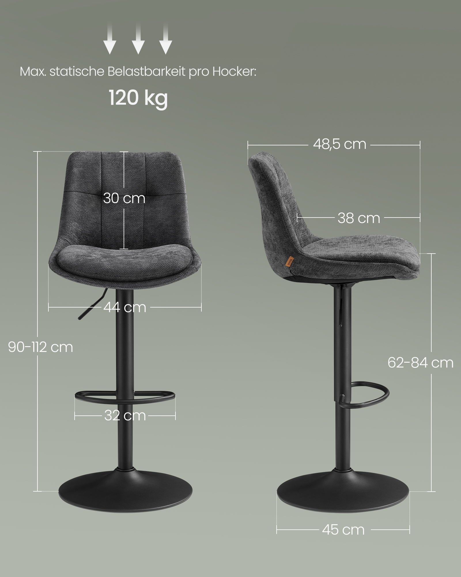 Barkruk – Verstelbaar 63–84 cm – Met rugleuning en voetensteun – Crèmewit