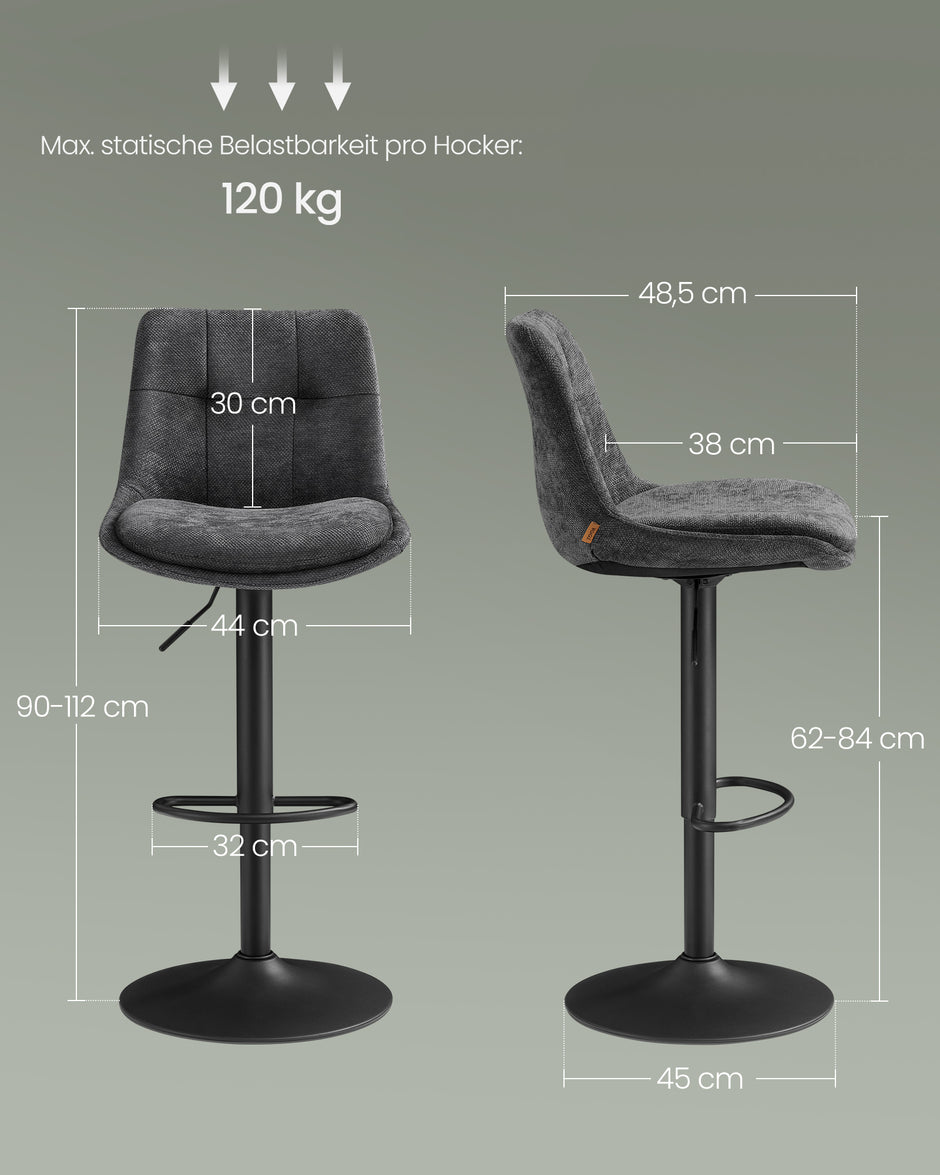 Barkruk – Verstelbaar 63–84 cm – Met rugleuning en voetensteun – Crèmewit