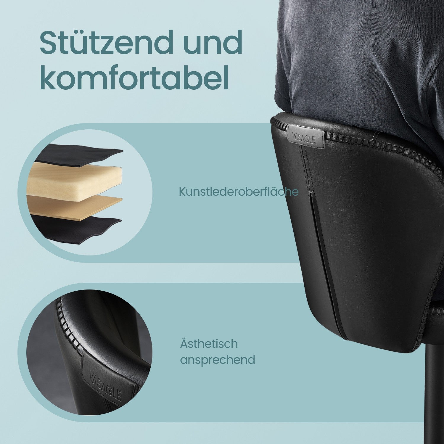 Barkrukken – Set van 2 – Draaibaar – Met Rugleuning – Inktzwart
