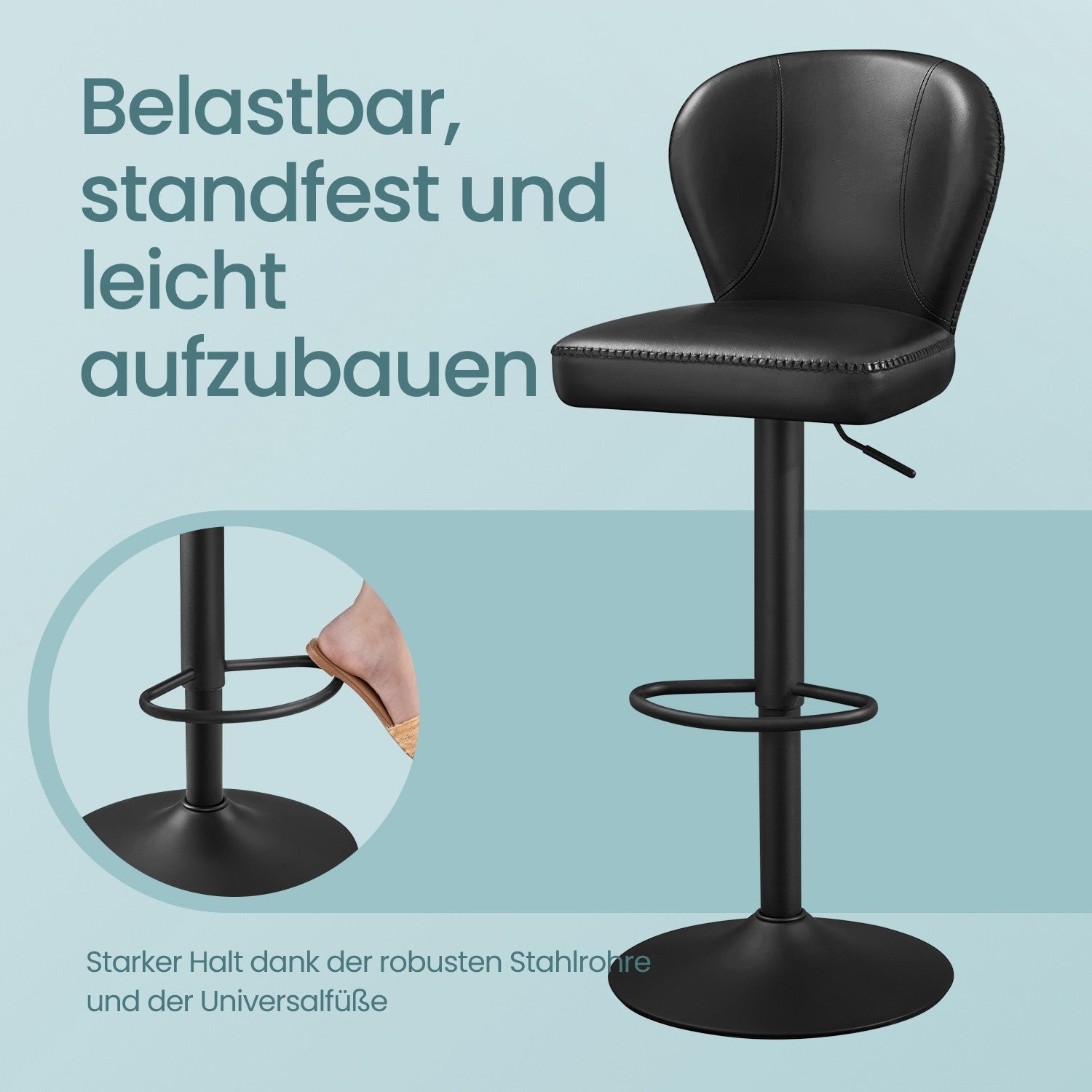 Barkrukken – Set van 2 – Draaibaar – Met Rugleuning – Inktzwart