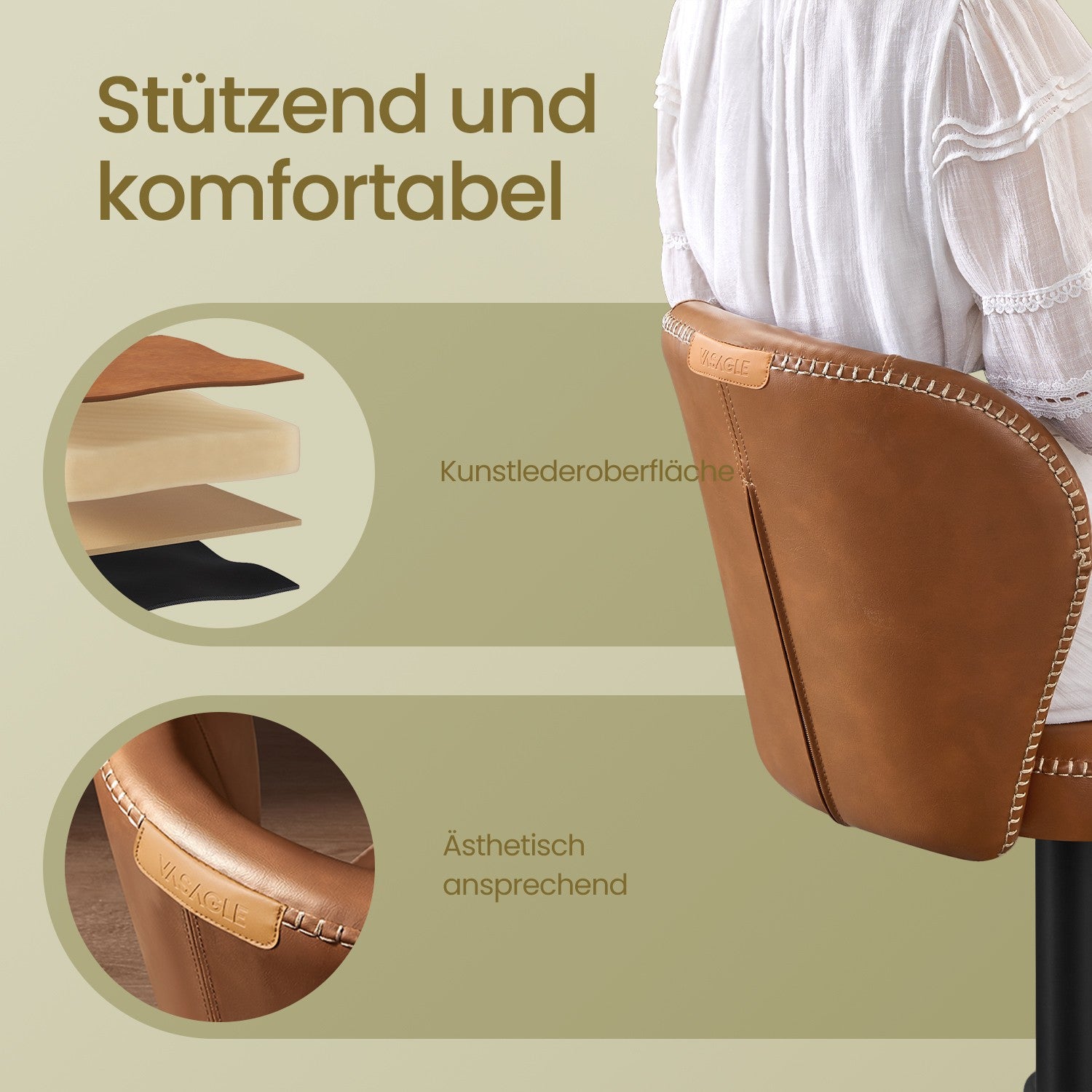 Barkrukken – Set van 2 – Draaibaar – Met Rugleuning – Karamelbruin