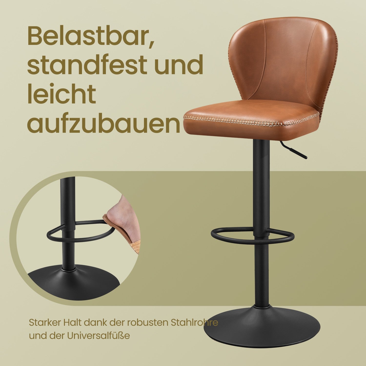Barkrukken – Set van 2 – Draaibaar – Met Rugleuning – Karamelbruin