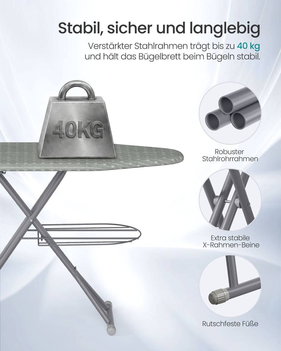 Strijkplank - Met Stopcontact en Ablage - In Hoogte Verstelbaar - Duifgrijs - 160 x 45,5 x 72,5-90 cm