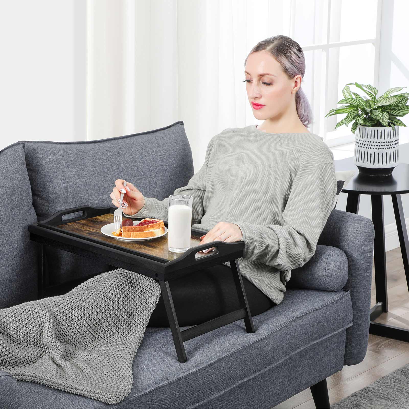 Bedblad - Laptopstandaard - Ontbijtblad - Inklapbaar - Vintage bruin / Zwart