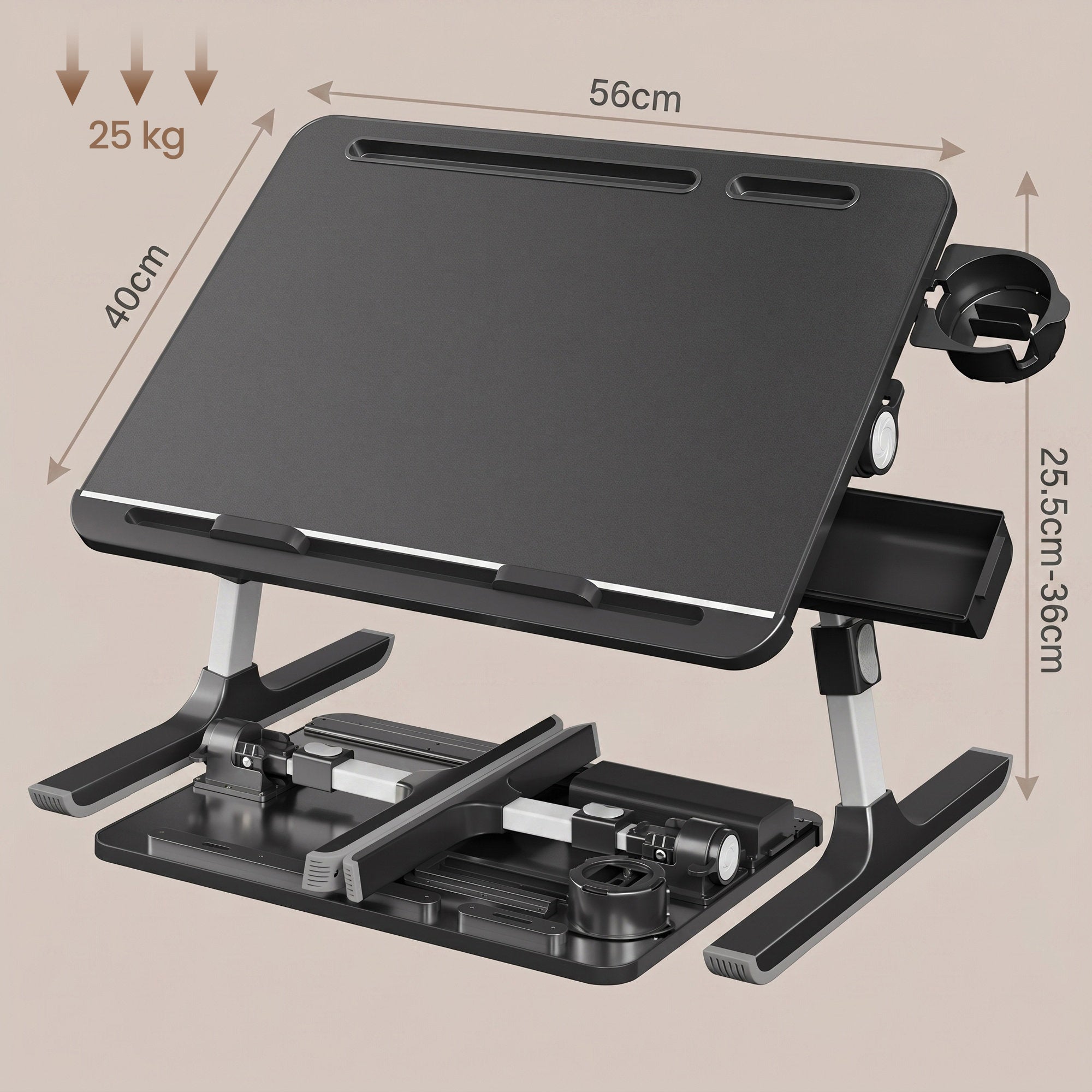 Laptoptafel - Opklapbaar - In Hoogte Verstelbaar - 56 x 40 cm - Zwart