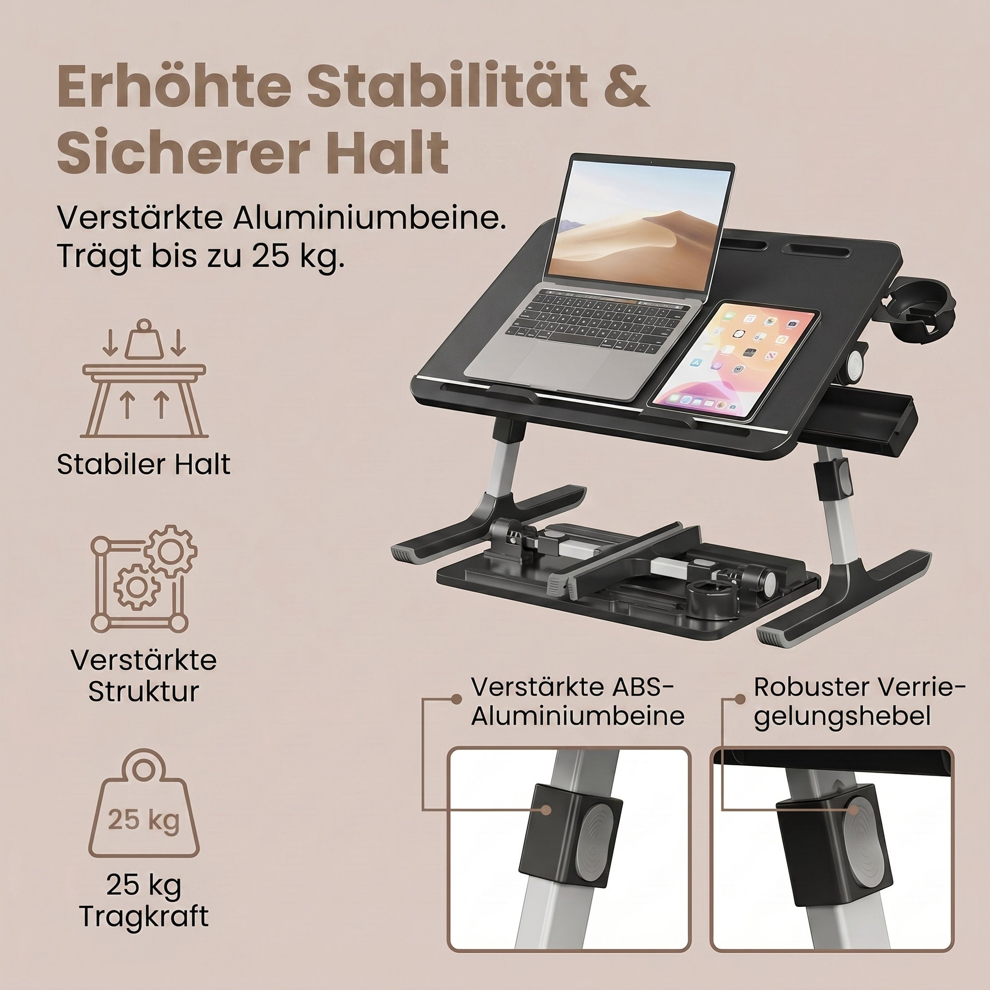 Laptoptafel - Opklapbaar - In Hoogte Verstelbaar - 56 x 40 cm - Zwart