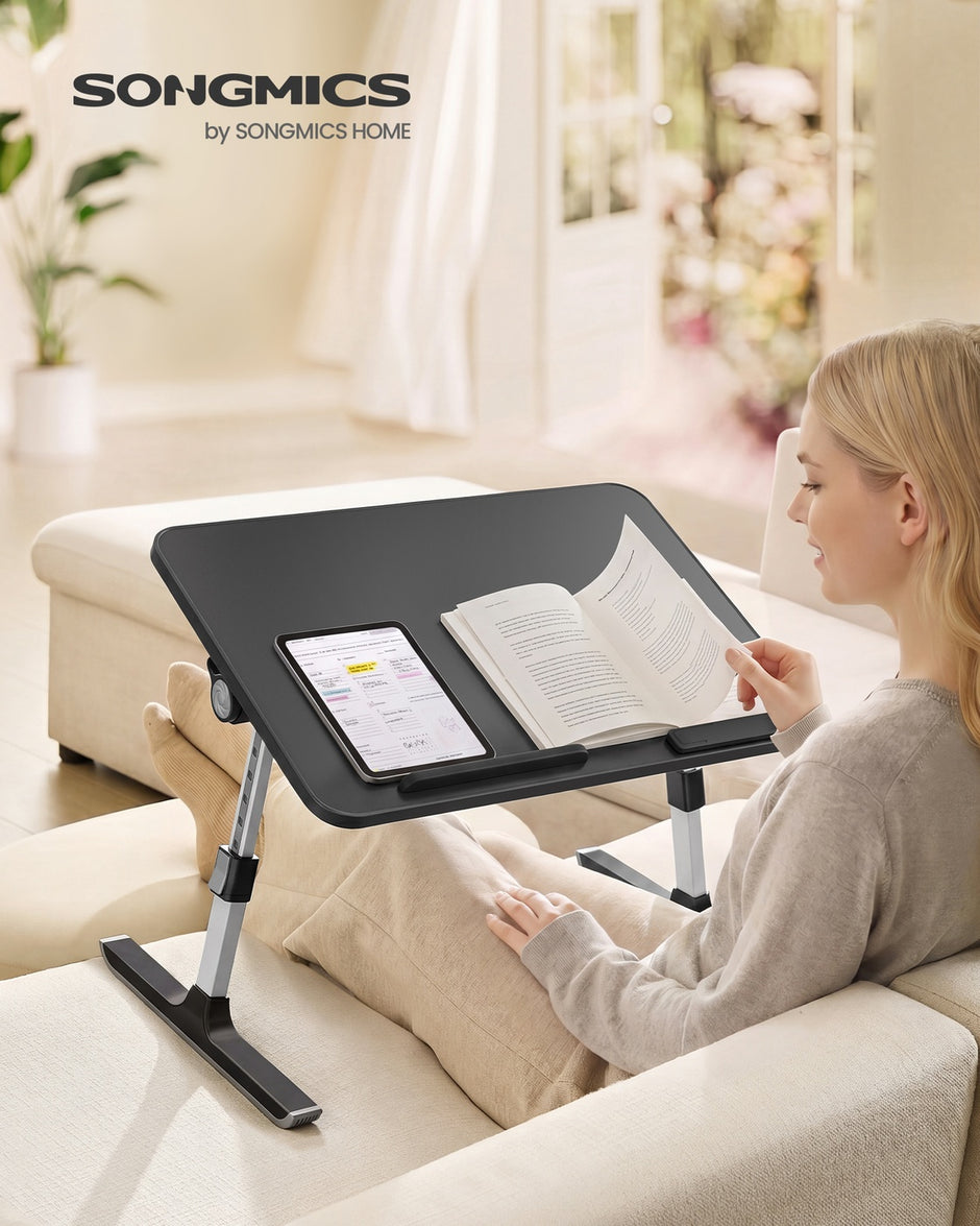 Laptoptafel - 52 x 30 cm - Met Lade - Aluminium Frame - Inktzwart
