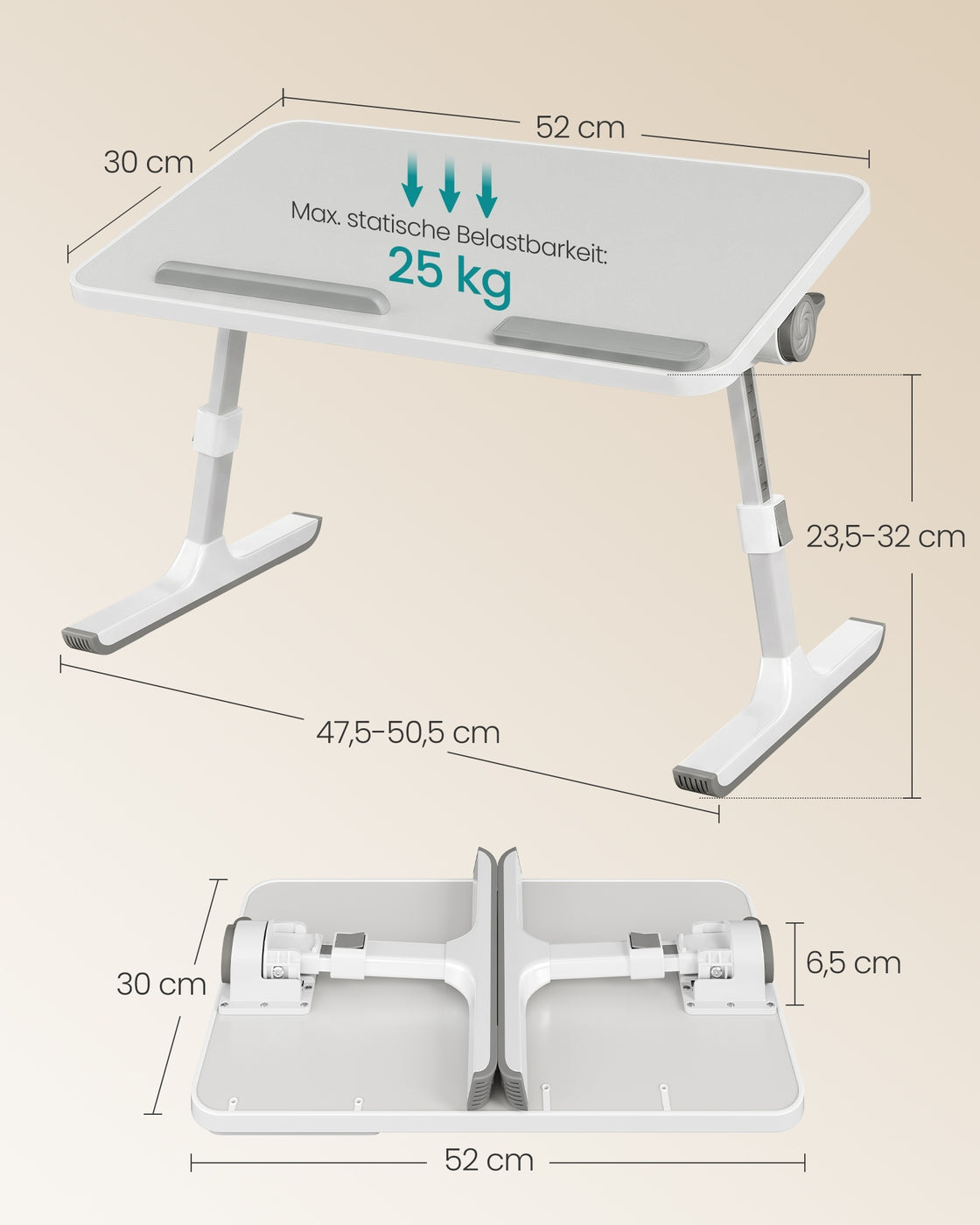 Laptoptafel - 52 x 30 cm - Met Lade - Aluminium Frame - Grijs