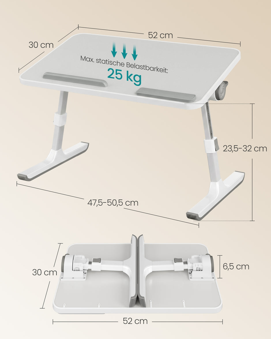 Laptoptafel - 52 x 30 cm - Met Lade - Aluminium Frame - Grijs