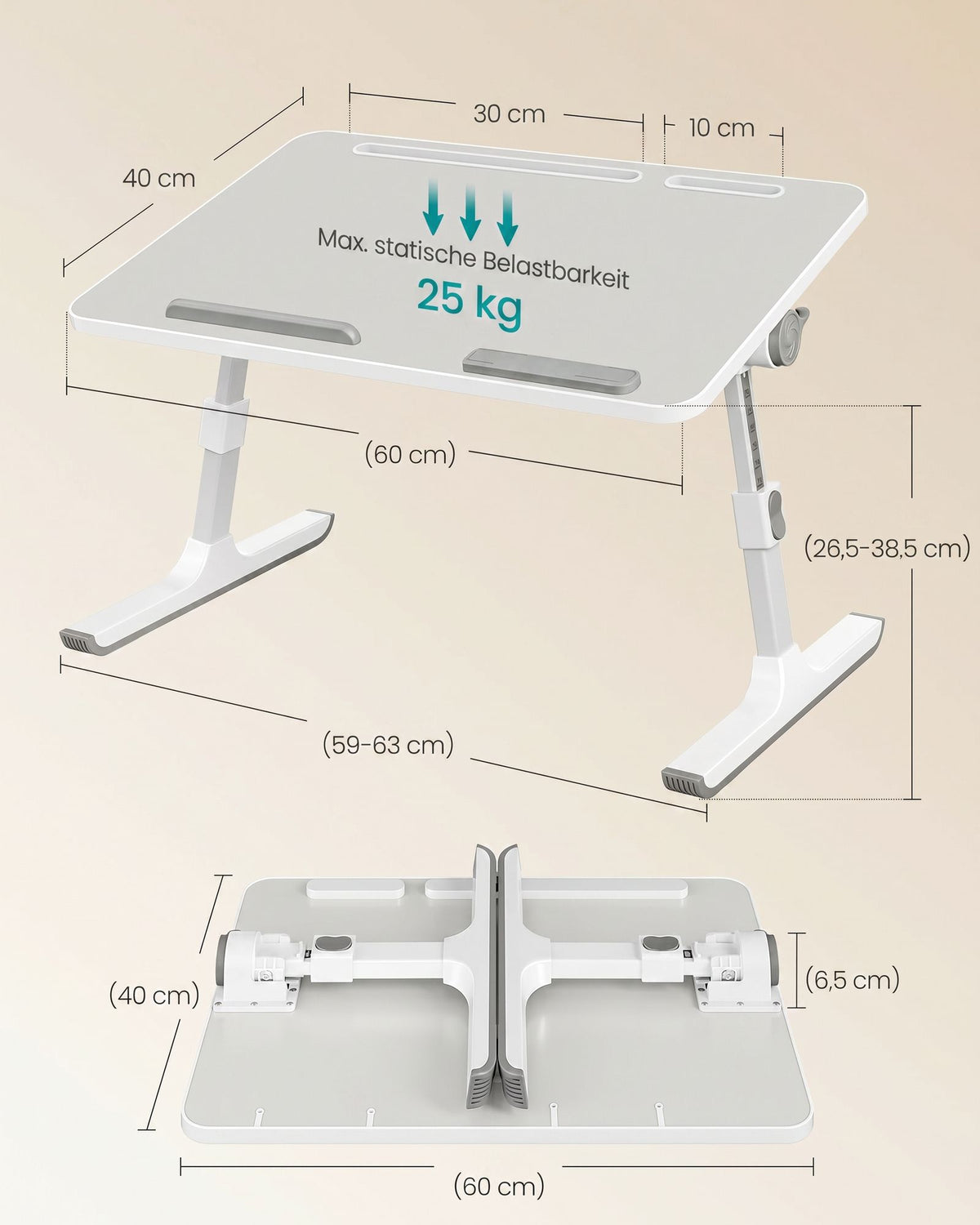 Laptoptafel - Met Lade - Voor Bed en Bank - Matzwart - 60 x 40 x 25 cm