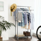 Kledingrek op wielen – Uittrekbare stangen – Grijs