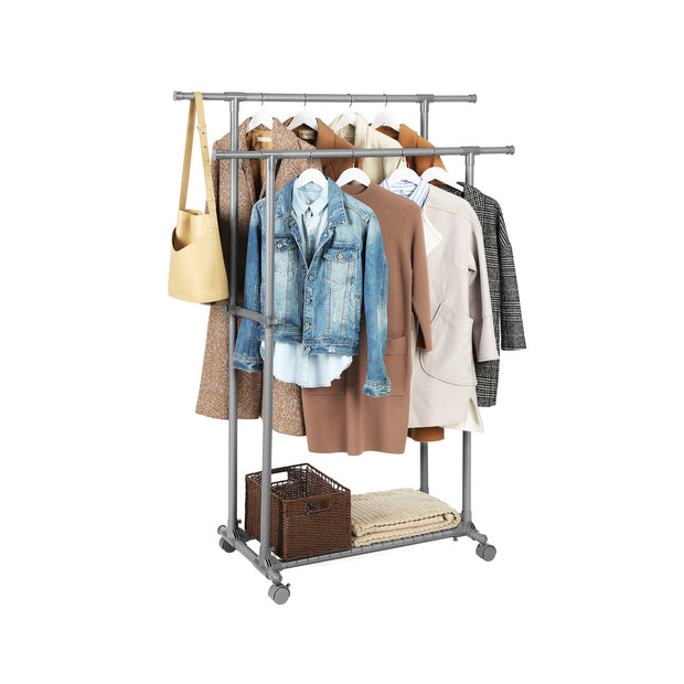 Kledingrek 120 x 46 x 160 cm – Uitschuifbare stangen – Met zijstangen – Tot 70 kg draagvermogen