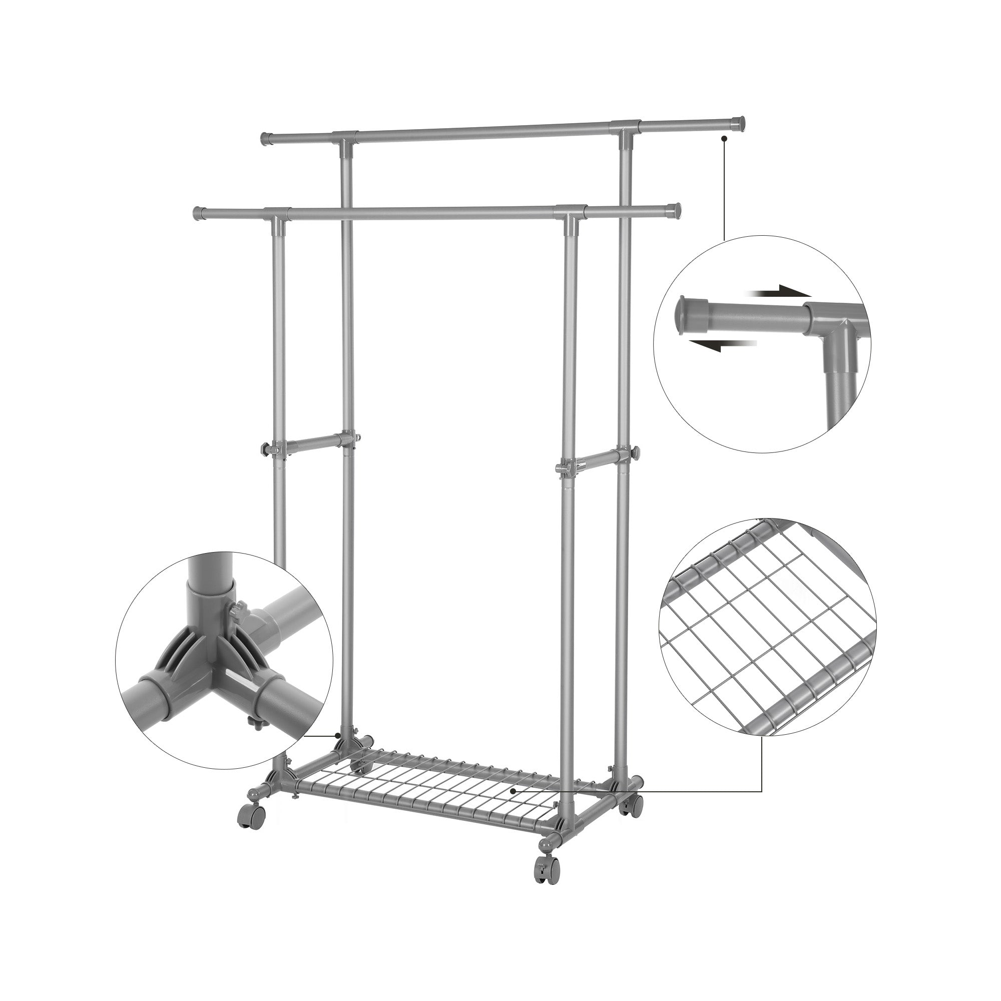 Kledingrek 120 x 46 x 160 cm – Uitschuifbare stangen – Met zijstangen – Tot 70 kg draagvermogen