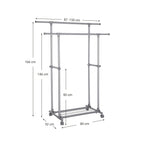 Kledingrek op wielen – Uittrekbare stangen – Grijs