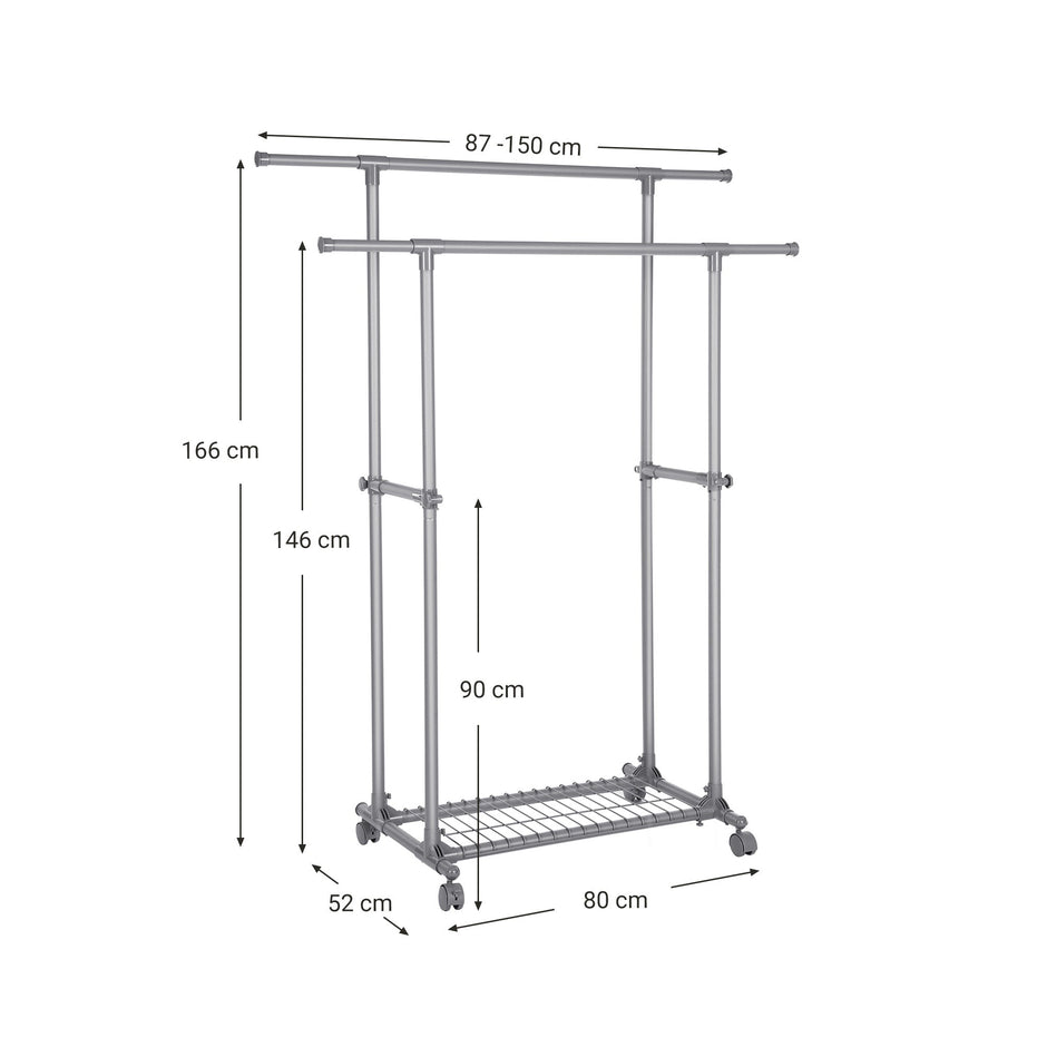 Kledingrek 120 x 46 x 160 cm – Uitschuifbare stangen – Met zijstangen – Tot 70 kg draagvermogen