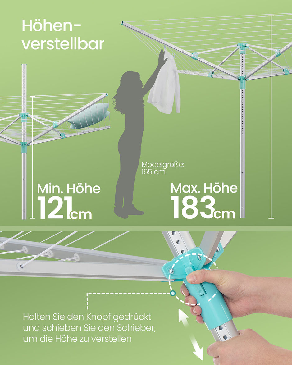 Droogmolen 50 meter – Verstelbaar en stabiel – Zilver/Groen