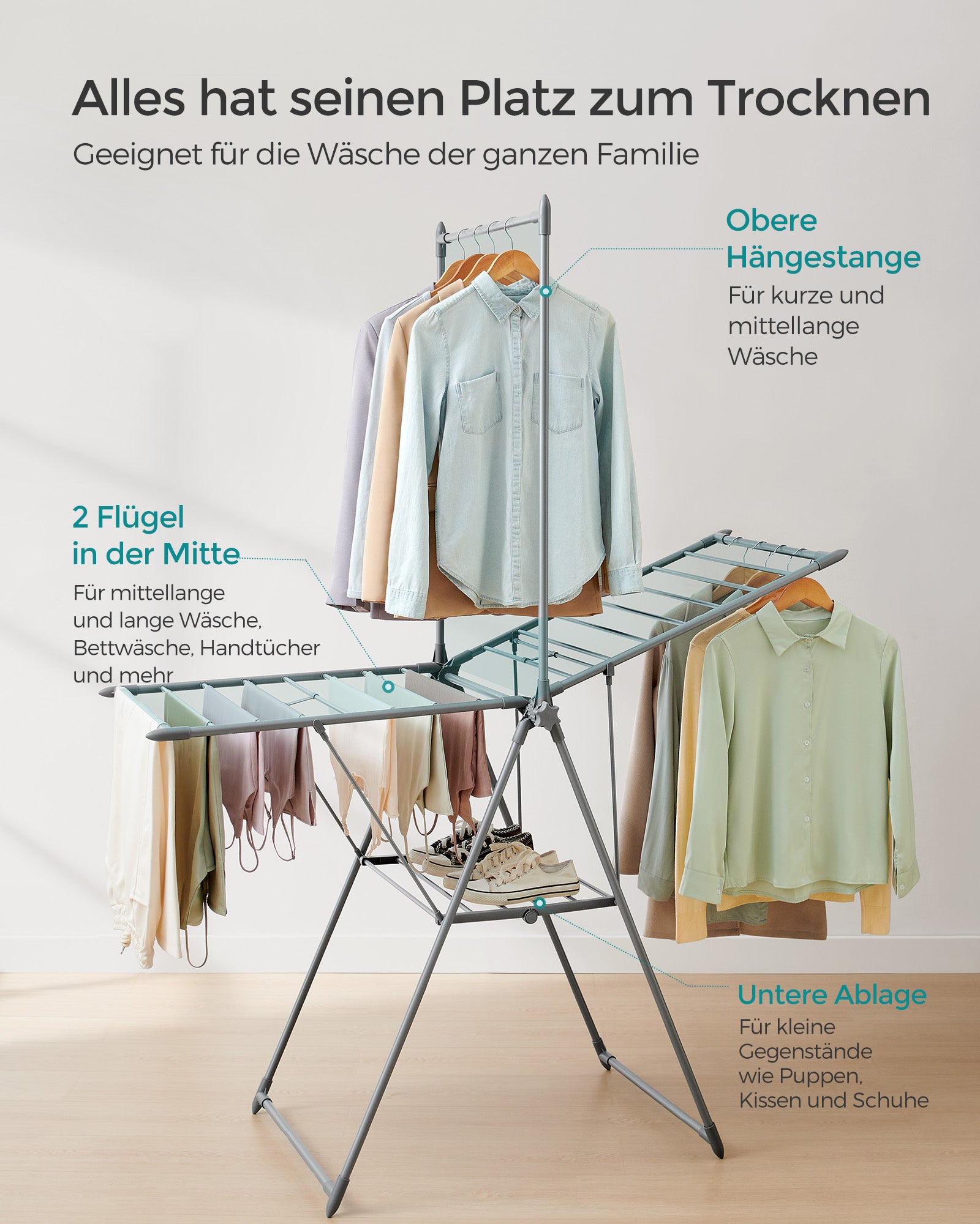 Droogrek – 2 Niveaus en 2 Vleugels – Staal – Grijs