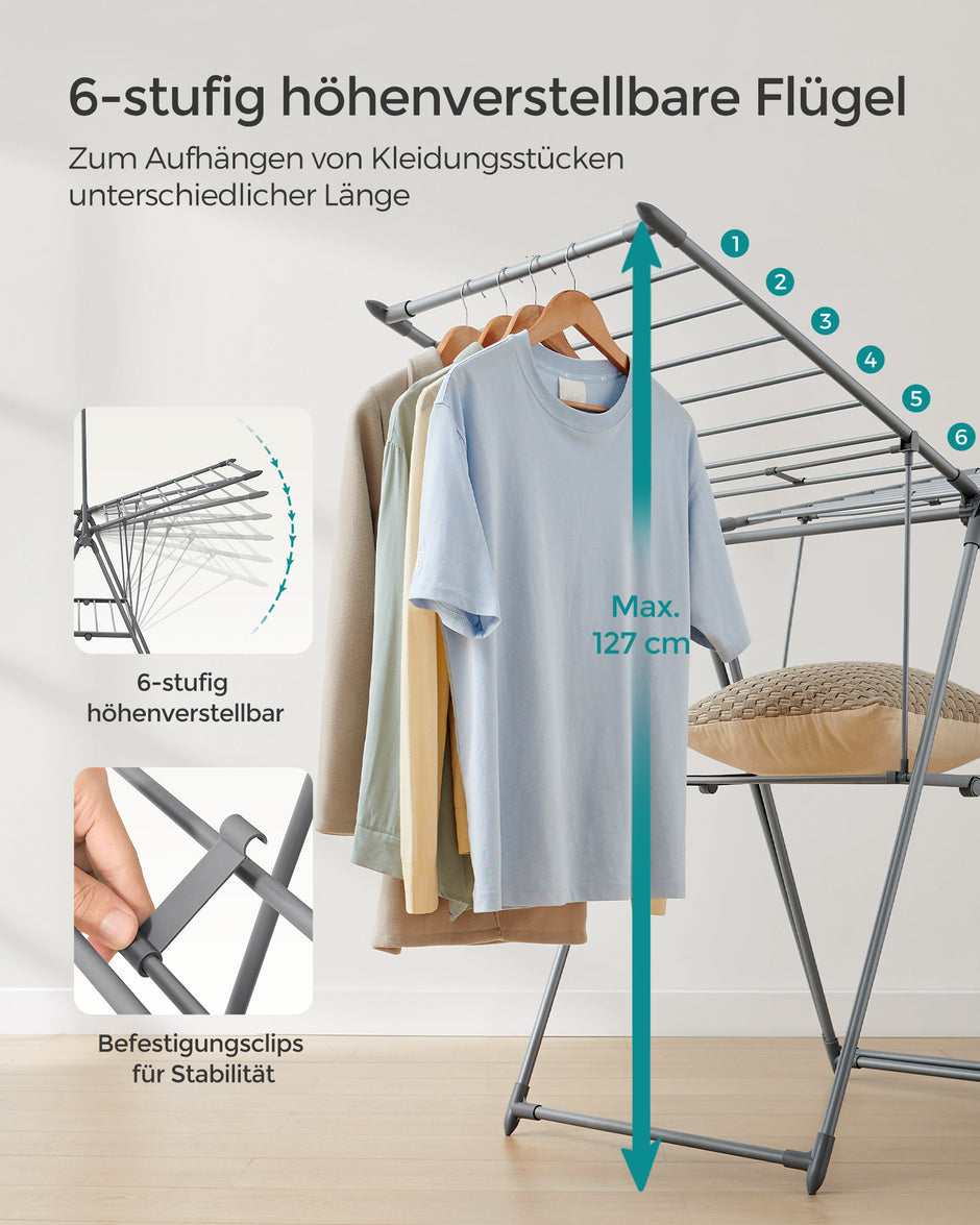 Droogrek – 2 Niveaus en 2 Vleugels – Staal – Grijs