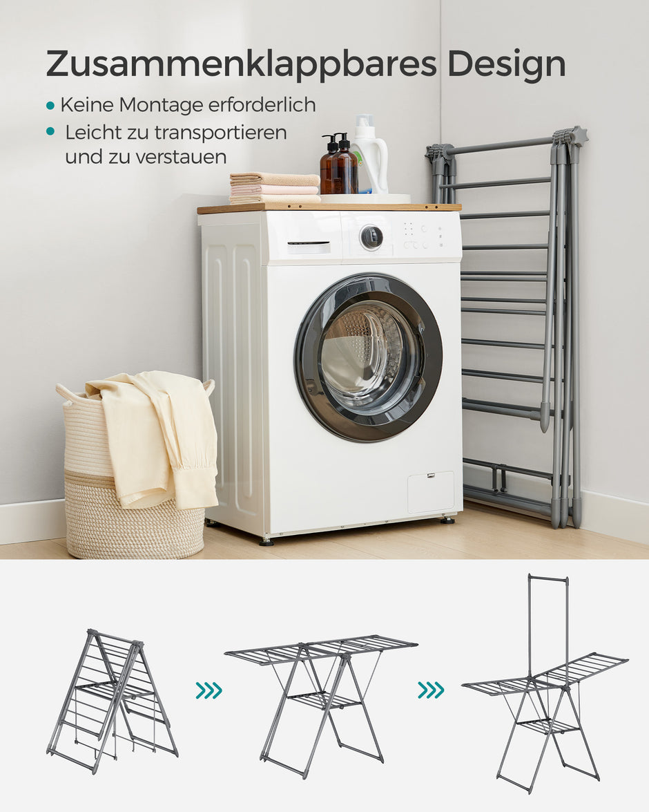 Droogrek – 2 Niveaus en 2 Vleugels – Staal – Grijs