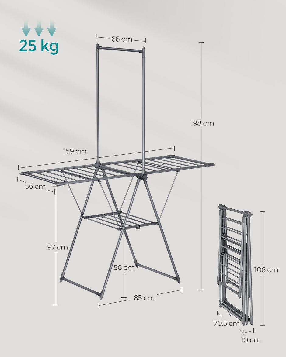 Droogrek – 2 Niveaus en 2 Vleugels – Staal – Grijs