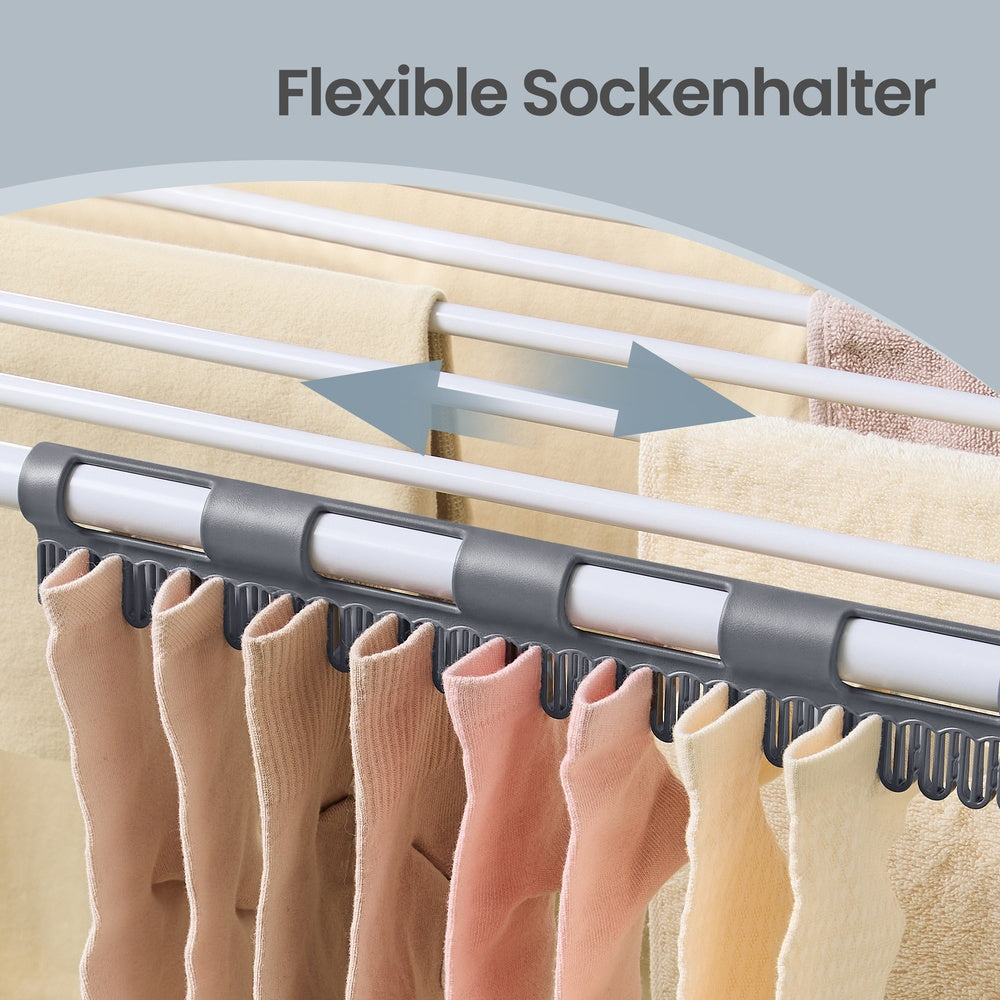 Wasdroogrek - 62,5 x (113,5-200) x 90 cm - 22 m² droogoppervlak - uitschuifbare zijvleugels - opvouwbaar - wit-grijs - maximale draagkracht 24 kg