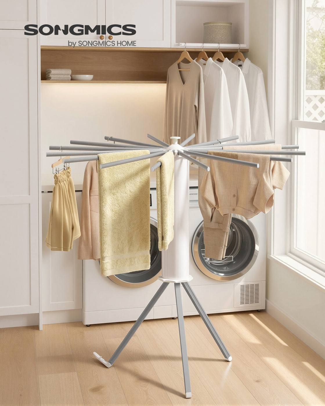 Wasdroogrek - 112 x 112 x 122 cm - Opvouwbaar - Draagbaar - Zilver - Max. draagkracht 24 kg