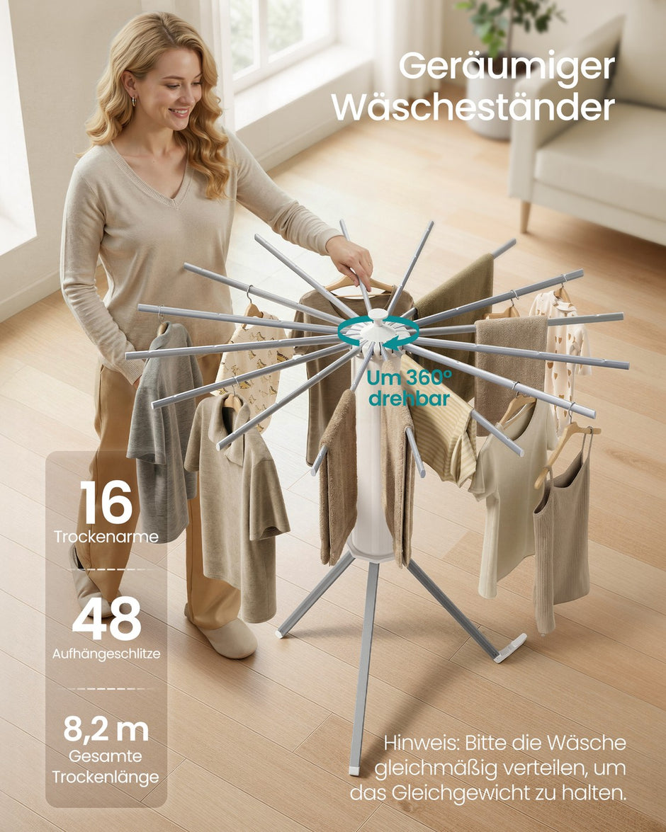 Wasdroogrek - 112 x 112 x 122 cm - Opvouwbaar - Draagbaar - Zilver - Max. draagkracht 24 kg