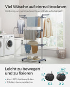 Droogrek – 4 niveaus – inklapbare vleugels – grijze wielen