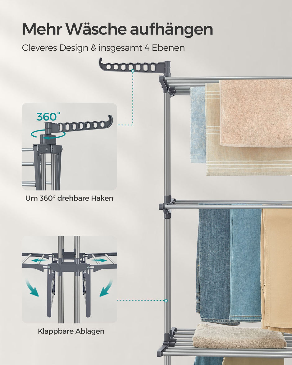 Droogrek – 4 niveaus – inklapbare vleugels – grijs