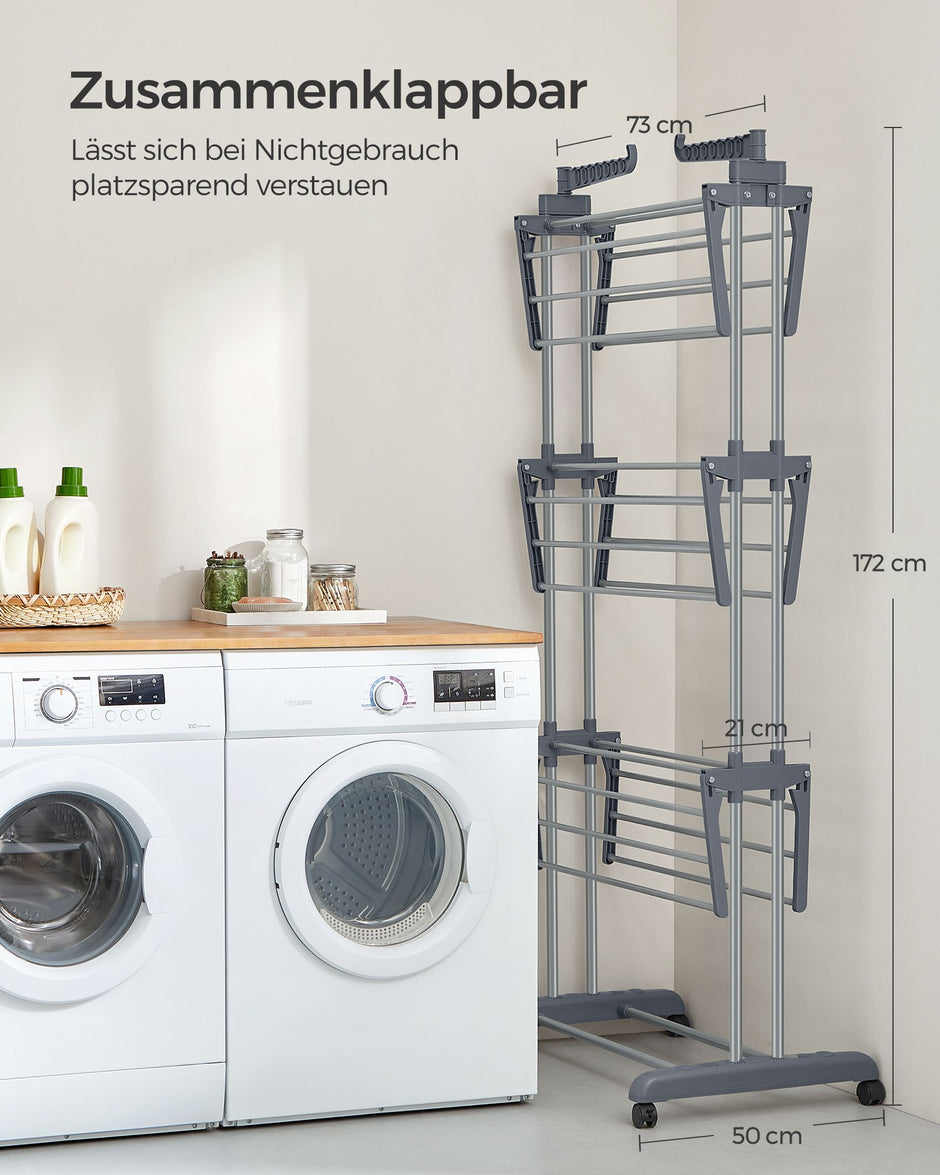 Droogrek – 4 niveaus – inklapbare vleugels – grijs