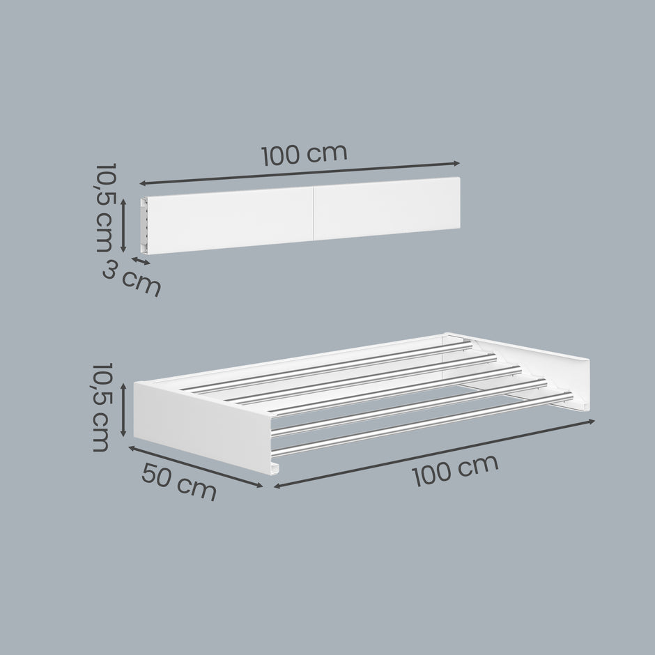 Wanddroogrek - Uitschuifbaar - 6 Stangen - 100 cm - Wit