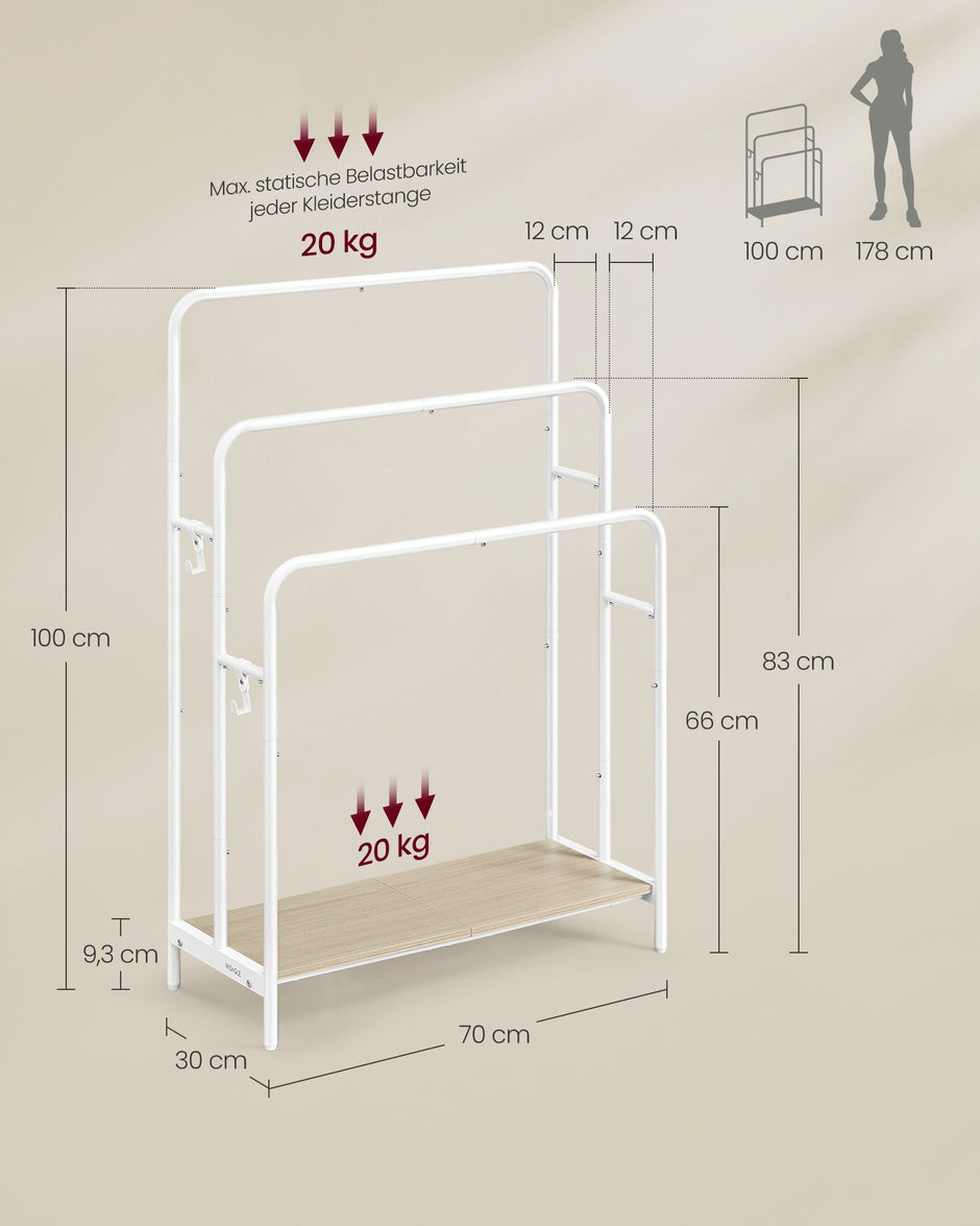 Kledingrek – 70 x 30 x 100 cm – Wolkwit-naturel beige – Met legplanken – Tot 20 kg draagvermogen
