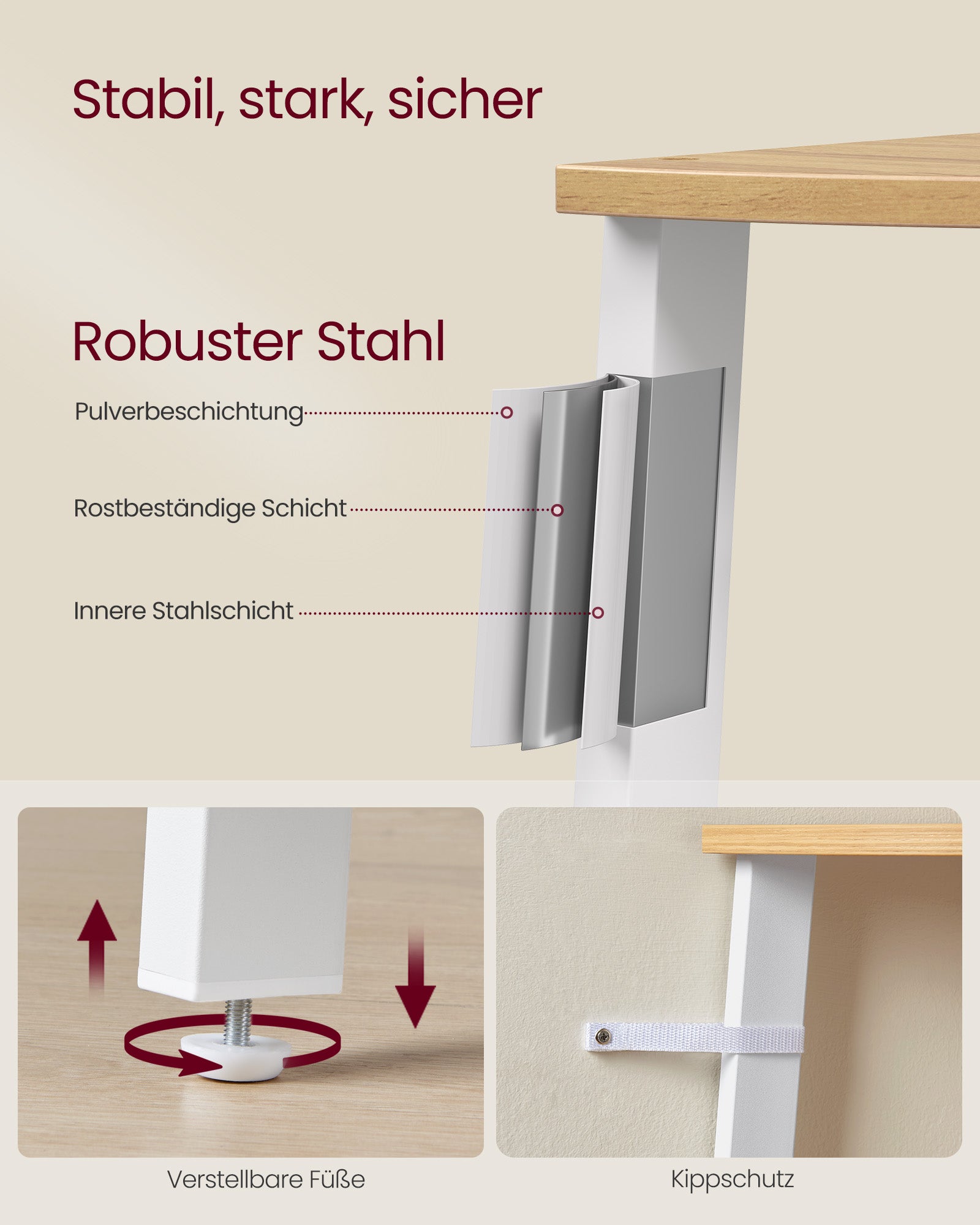 Boekenkast met 4 niveaus – Industrieel ontwerp – 37 x 37 x 159 cm – Met kantelbeveiliging
