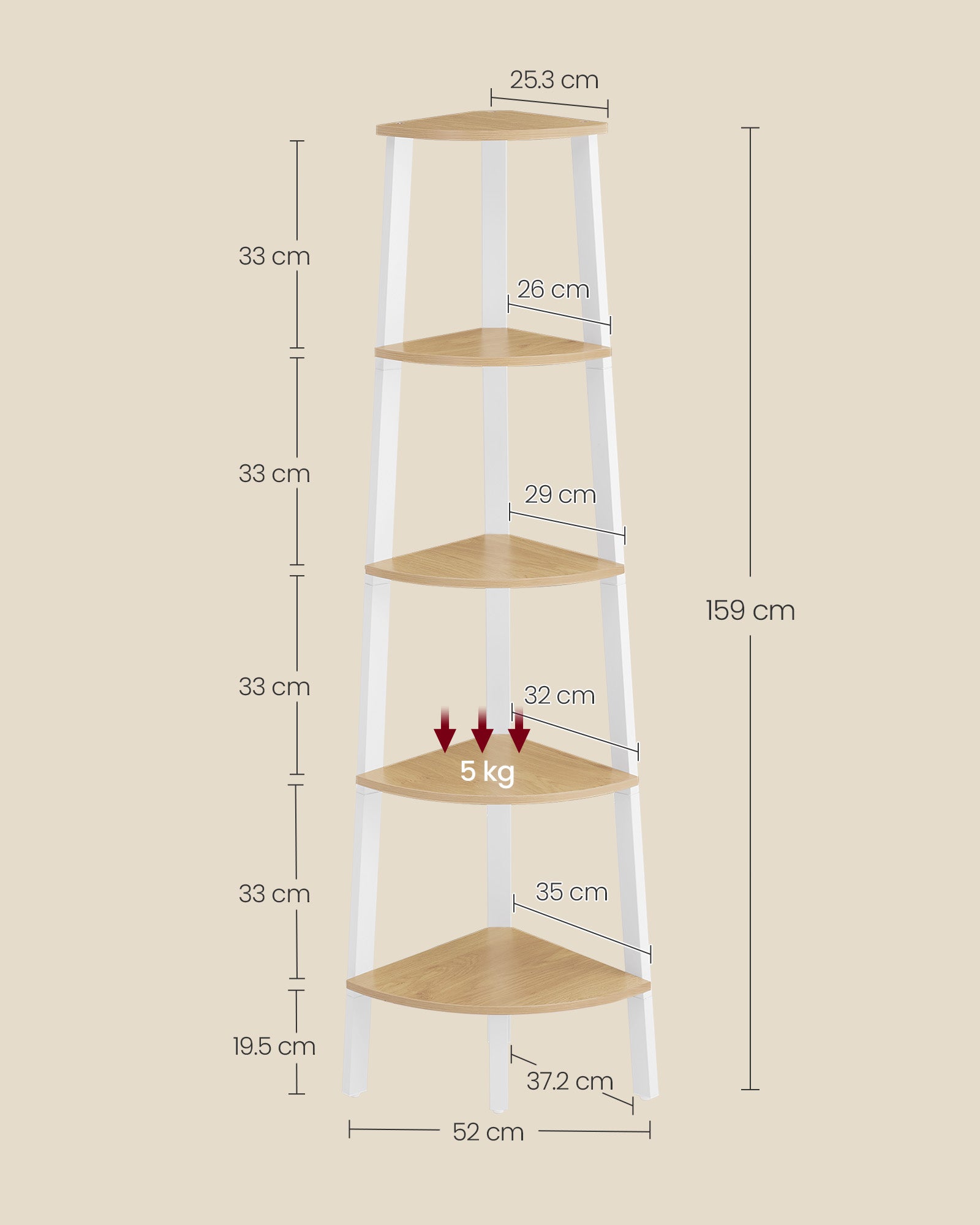 Boekenkast met 4 niveaus – Industrieel ontwerp – 37 x 37 x 159 cm – Met kantelbeveiliging