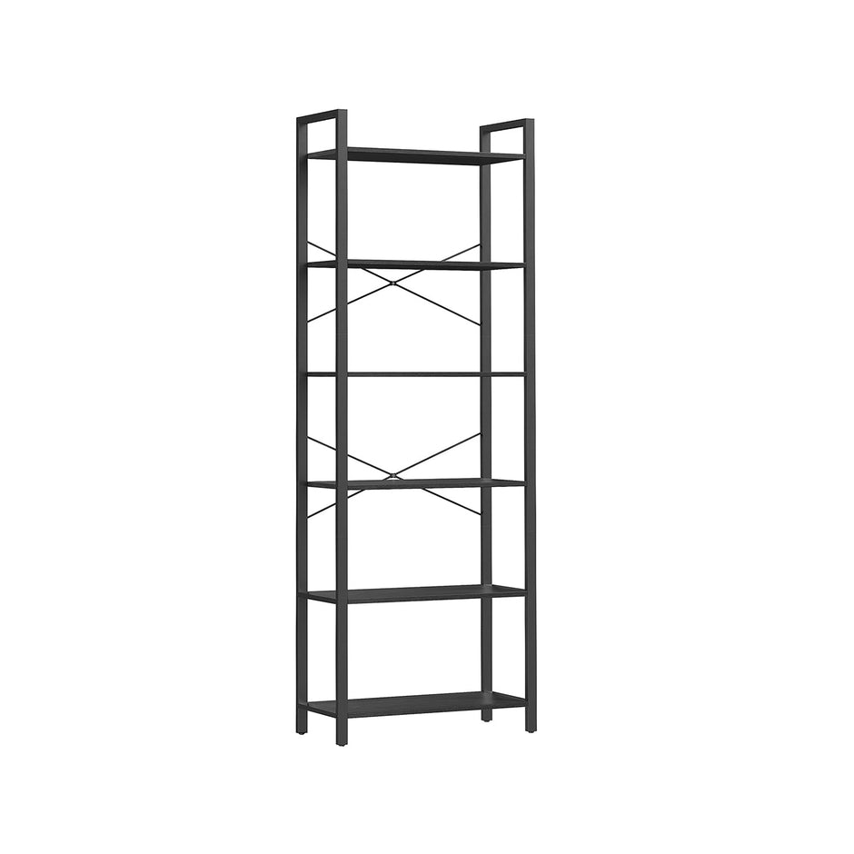 Boekenkast met 6 open planken – Rustiek bruin – 66 x 30 x 186 cm – Met anti-kantelset