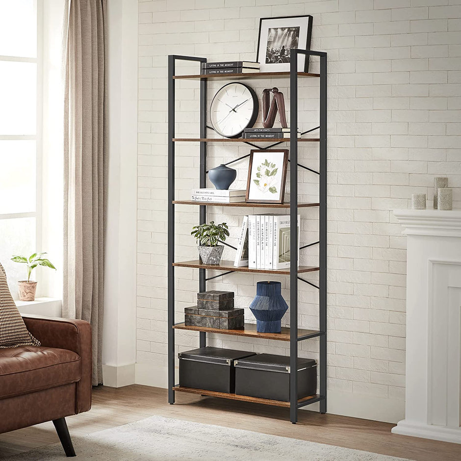 Boekenkast met 6 open planken – Hoogwaardig spaanplaat – 80 x 30 x 186 cm – Met kantelbeveiliging