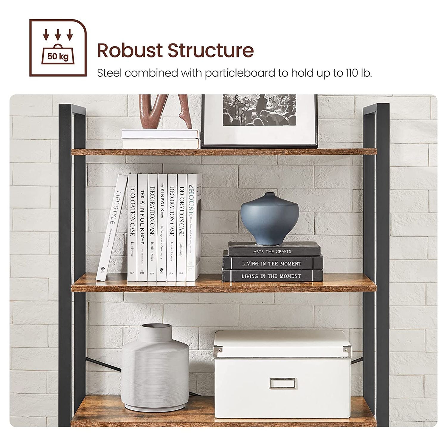 Boekenkast - 6 niveaus - 30 x 120 x 172,5 cm - Vintage Bruin / Zwart