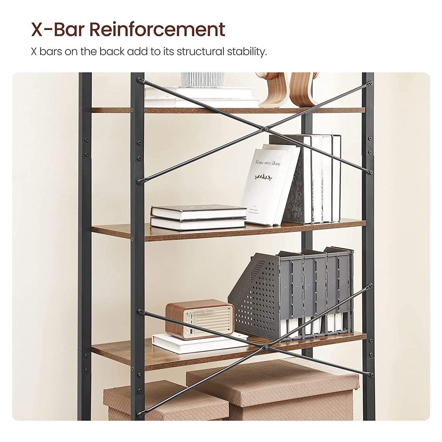 Boekenkast – 6 lagen – Vintage bruin-zwart