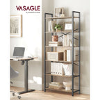 Boekenkast – 6 niveaus – 30 x 80 x 186 cm – donker walnoot-zwart