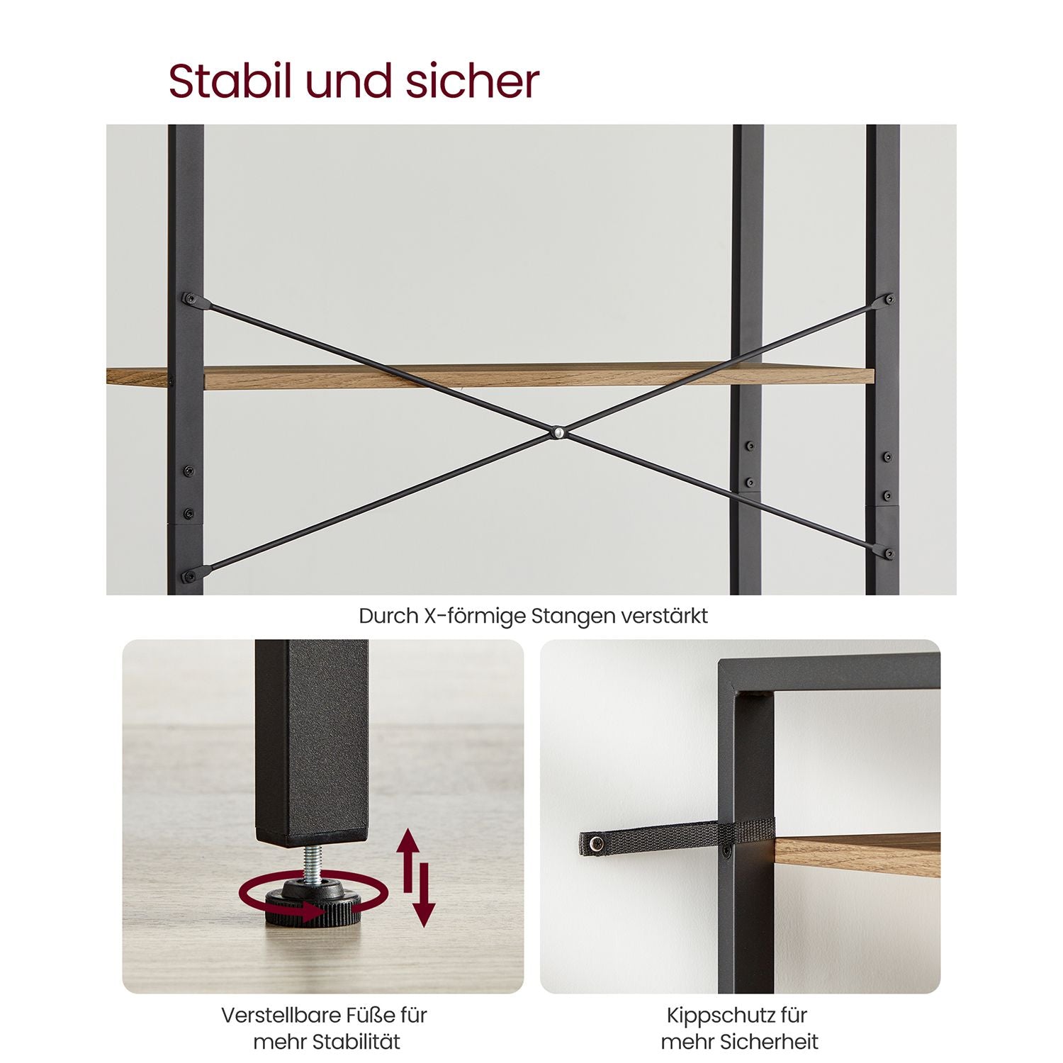 Boekenkast – 6 niveaus – 30 x 80 x 186 cm – donker walnoot-zwart
